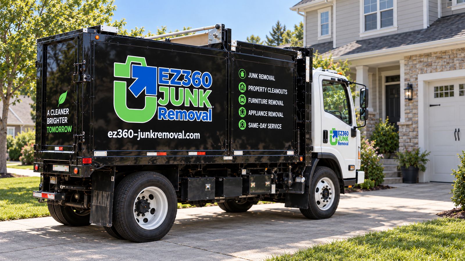 Illustration of an EZ 360 branded junk removal truck